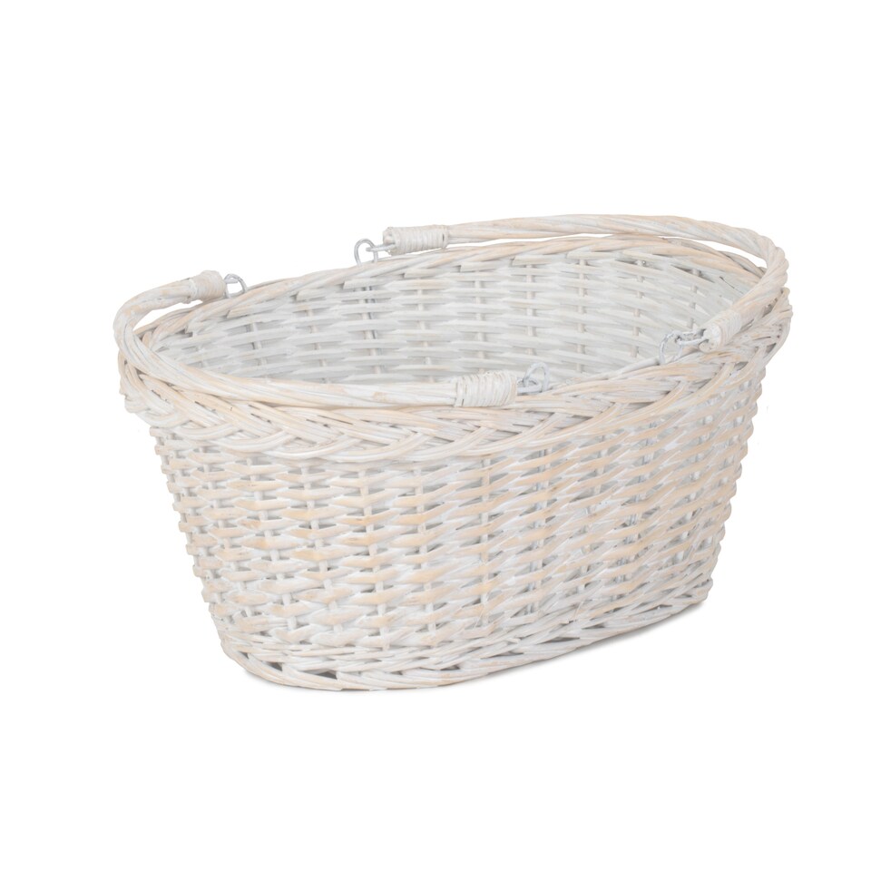 image 1 of Medium White Swing Handle Wicker Shopping Basket | White | White | M