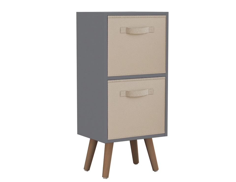 image 1 of Grey 2-Tier 2-Drawer Cube Shelving Unit with Scandinavian Legs | Cream | Beige & Beech | 1