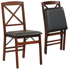 COSTWAY Set of 2 Folding Chair Padded Kitchen Dining Seat Brown