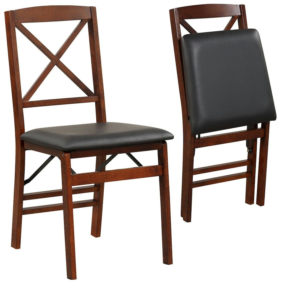 image 1 of COSTWAY Set of 2 Folding Chair Padded Kitchen Dining Seat Brown