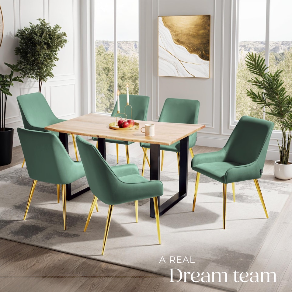 image 1 of Dining Chair Avane - velvet look, padded armchair, high backrest and armrests | Green | green | 6