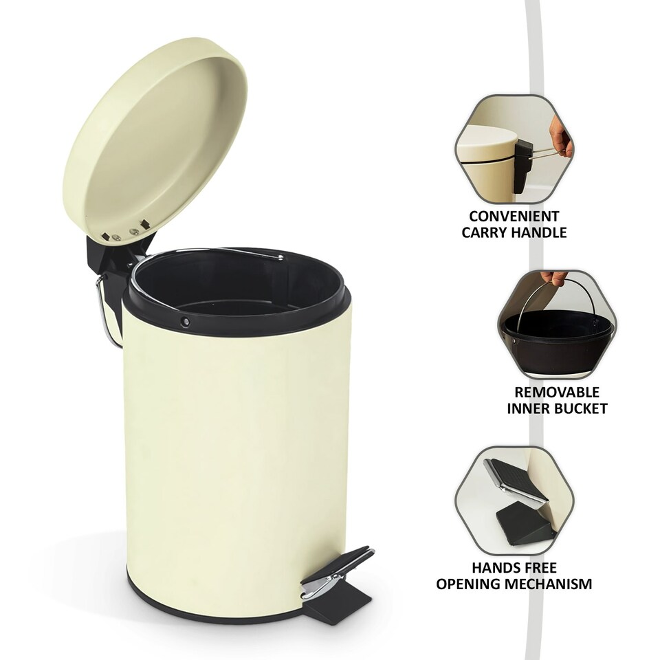 image 1 of Small Stainless Steel 3 Ltr Pedal Bin Kitchen Bathroom Toilet Rubbish, Cream Cream