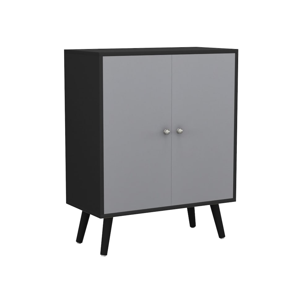 image 1 of Black 60cm 2 Door Living Room Storage Cabinet w/ Shelf and Splayed Legs