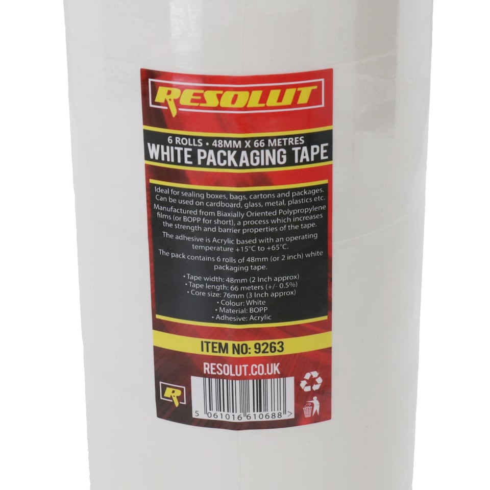 image 1 of White Parcel Packaging Tape 48mm x 68 Metres per Roll Sealing Heavy Duty 12 Rolls