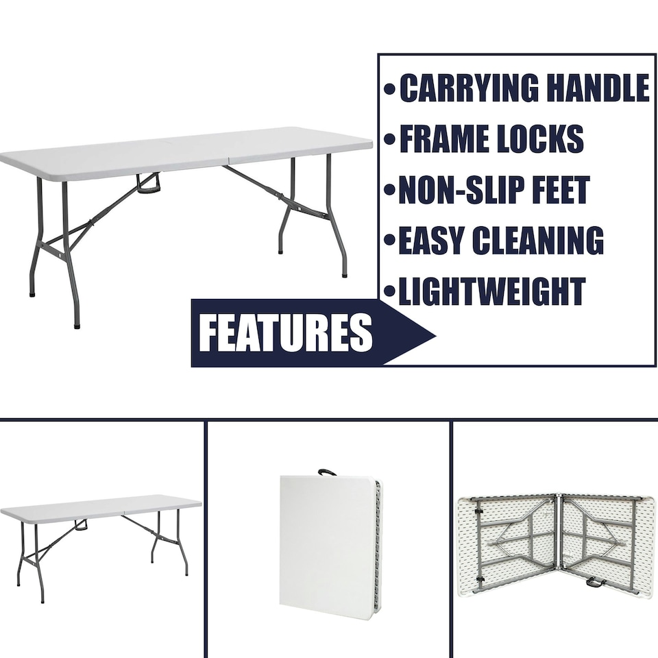 image 1 of 5ft Folding Table Trestle Camping Party Picnic BBQ Stall Garden Indoor Outdoor | White