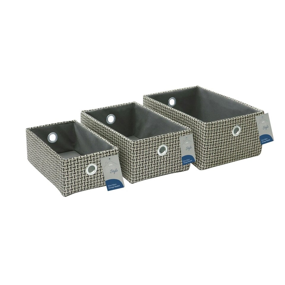 image 1 of JVL Silva Rectangular Fabric Storage Baskets, Set of 3, Grey Grey