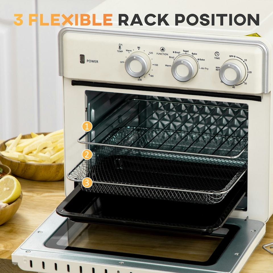 image 1 of HOMCOM 20L Mini Oven with Adjustable Temperature, 60 Min Time 1400W, Cream
