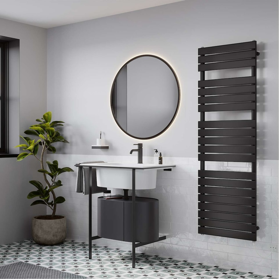 image 1 of Typhoon Electric Towel Rail Standard Heated Bathroom Radiator - Black (H) 1564mm x (W) 500mm - 600W