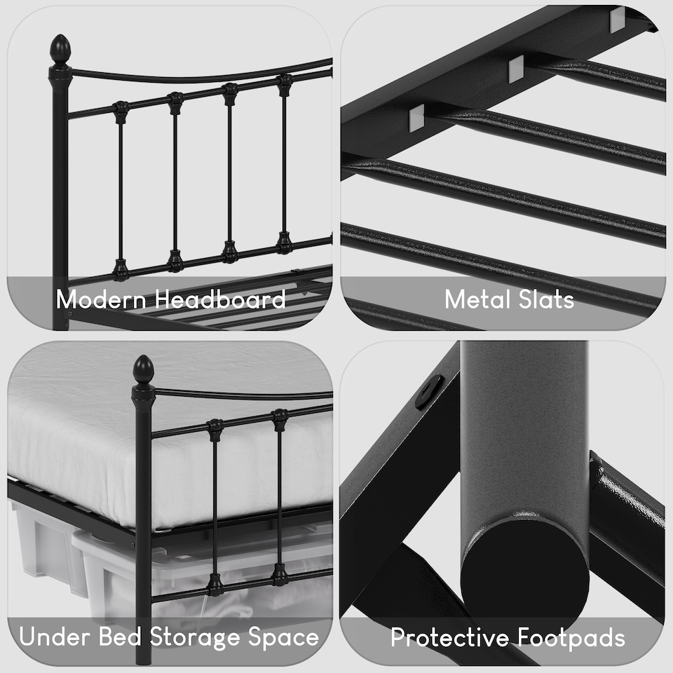 image 1 of Vida Designs Paris 5ft King Size Metal Frame Finials, Black, 150 x 200cm