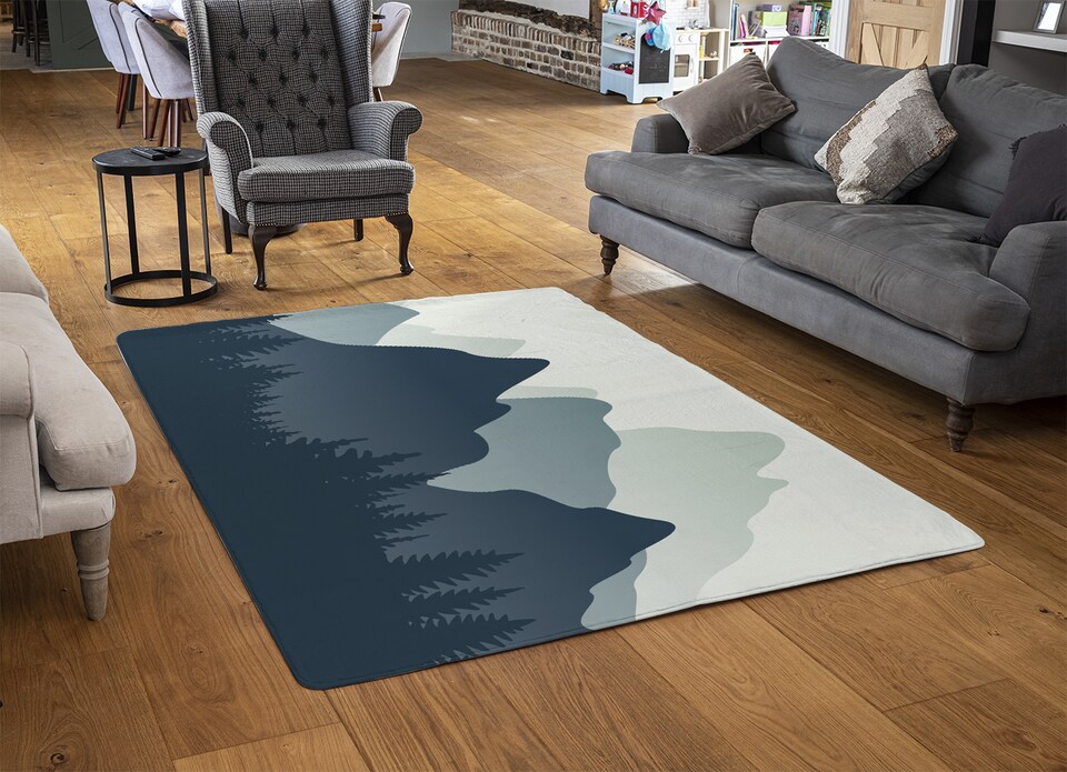 image 1 of Mountain Landscape Illustration Designer Rug | Multi