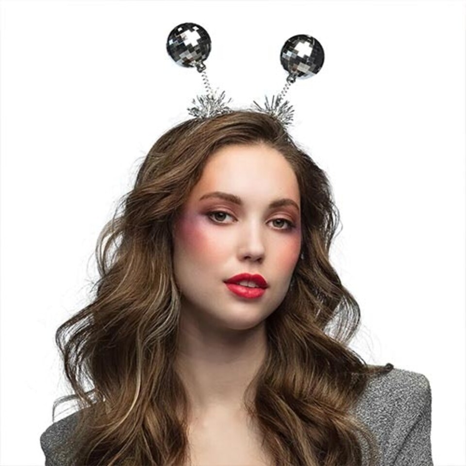 image 1 of Silver Disco Ball Boppers Headband Fancy Dress