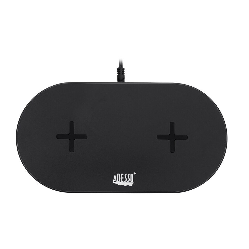 image 1 of Adesso 15W Max Qi-Certified Dual 2-Coil Wireless Fast Charging Pad