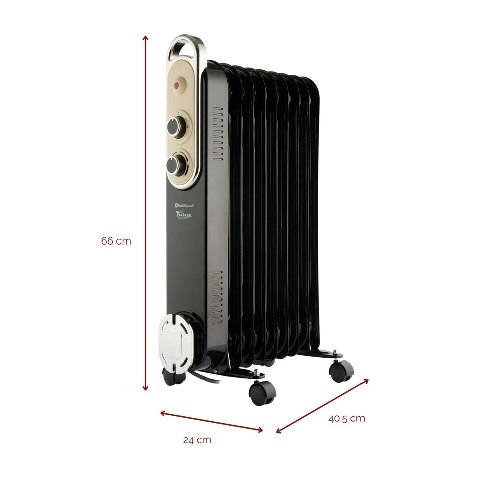 image 1 of Rediffusion Vintage 9 Fin Oil Filled Radiator - Black