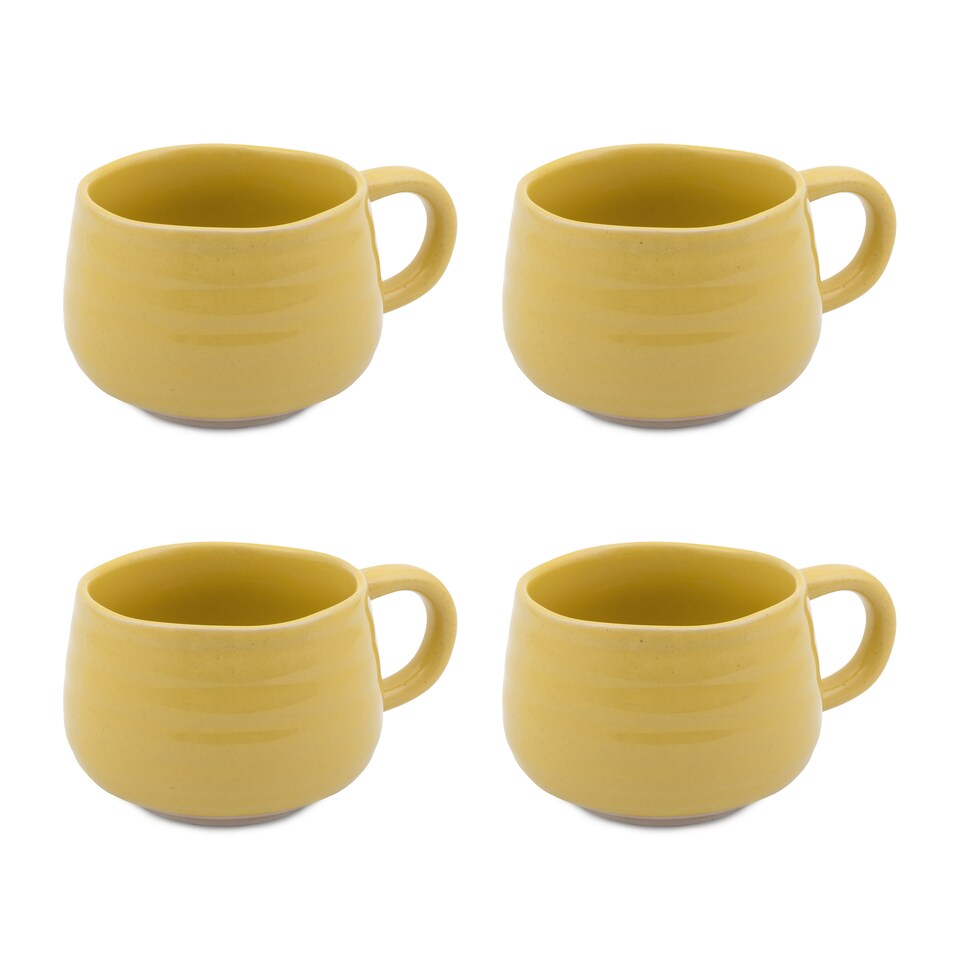 image 1 of Jamie Oliver Big Love Yellow Stoneware Mugs, Set of 4, 375ml | Yellow | Yellow
