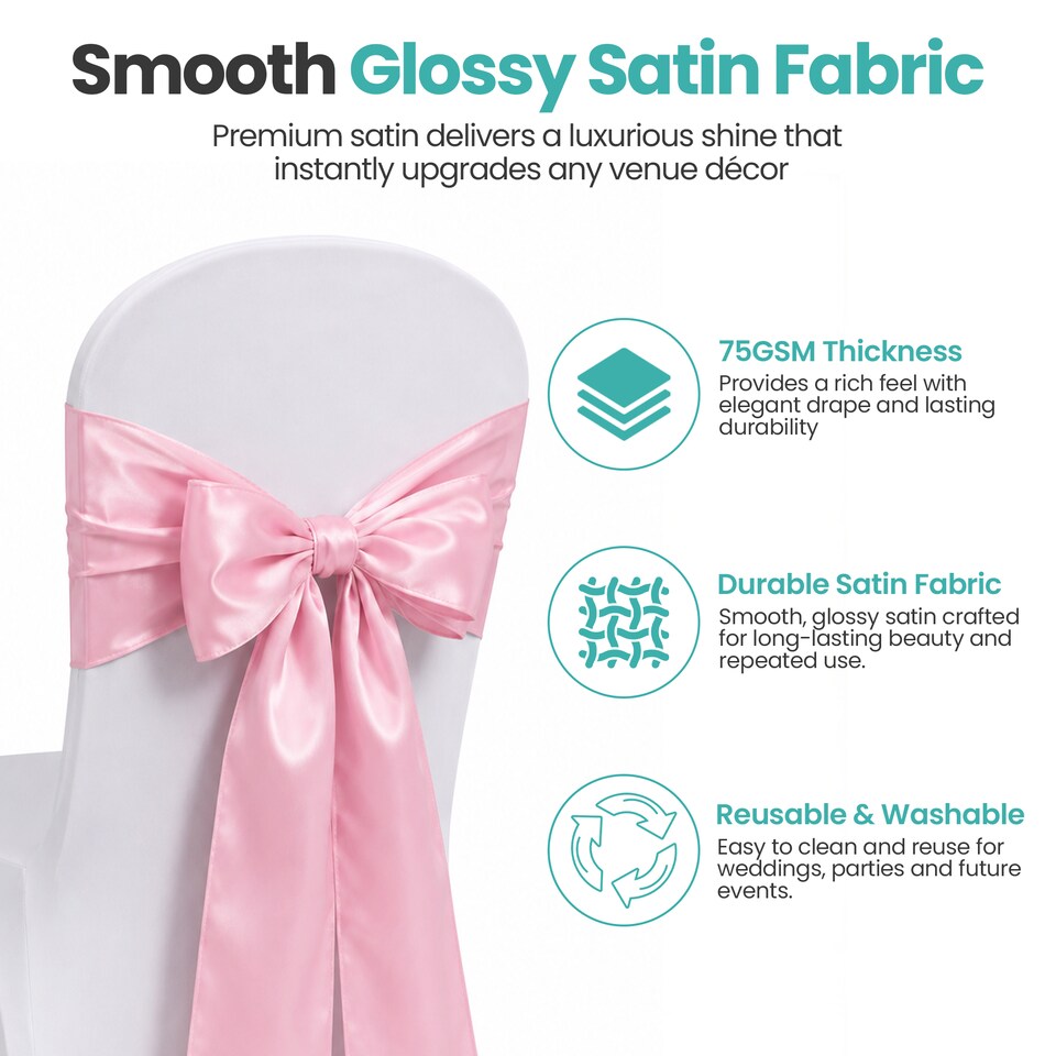 image 1 of 7"x108" Satin Chair Sash, Chair Sashes Hammed Edges Bow Tie - 25pcs