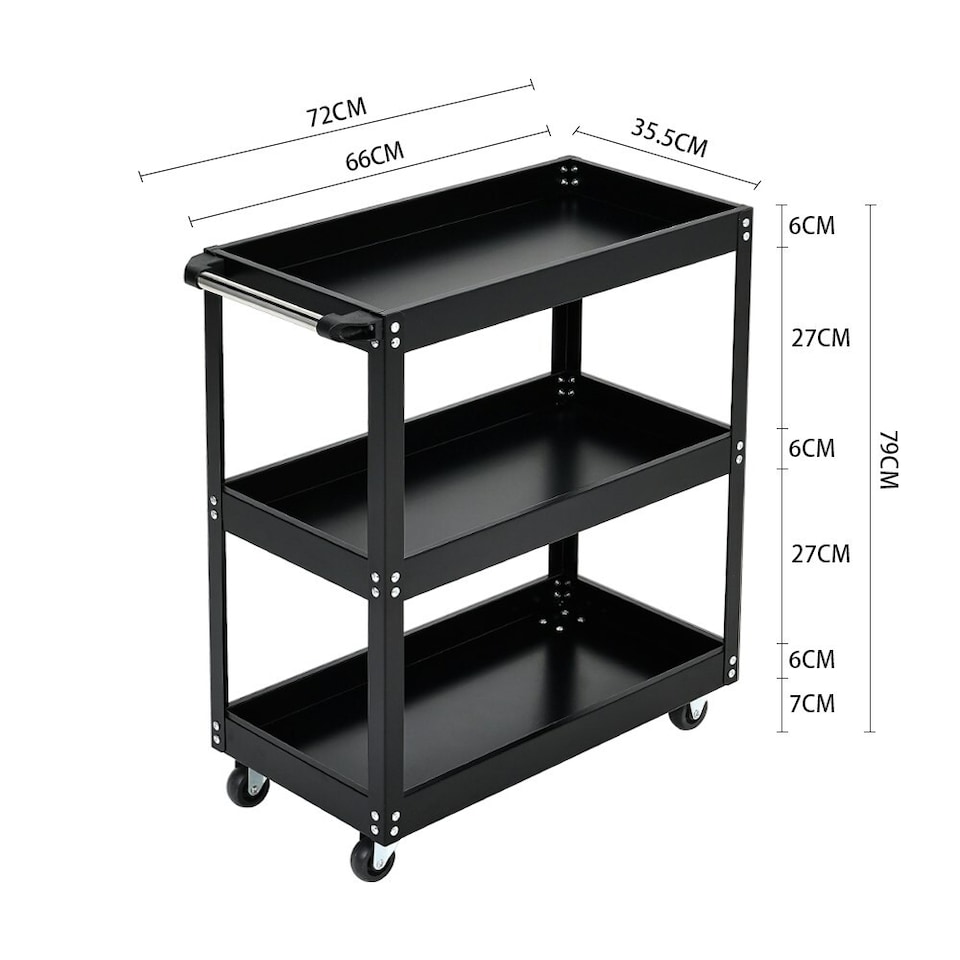 image 1 of Living and Home 3-Tier Rolling Tool Cart Storage Organizer - Black
