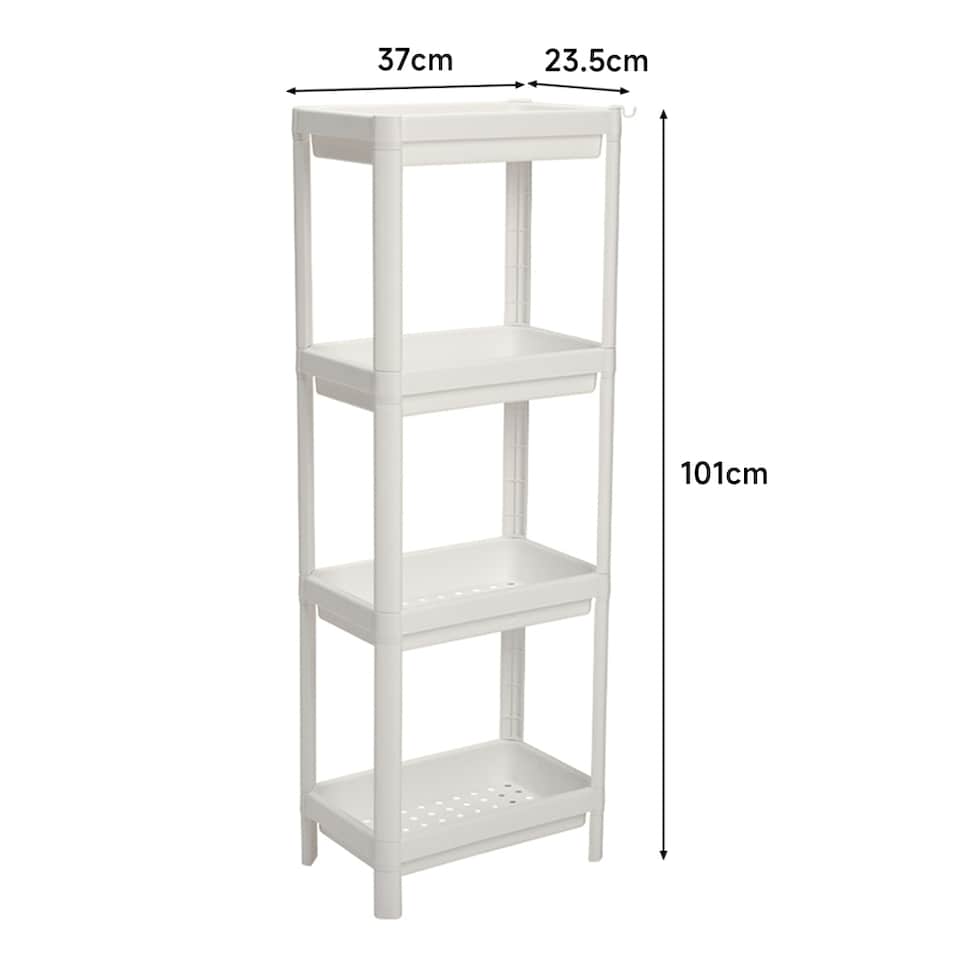 image 1 of Living and Home 4-Tier Multifunction Plastic Storage Rack for Kitchen or Bathroom | White | 4 Tier