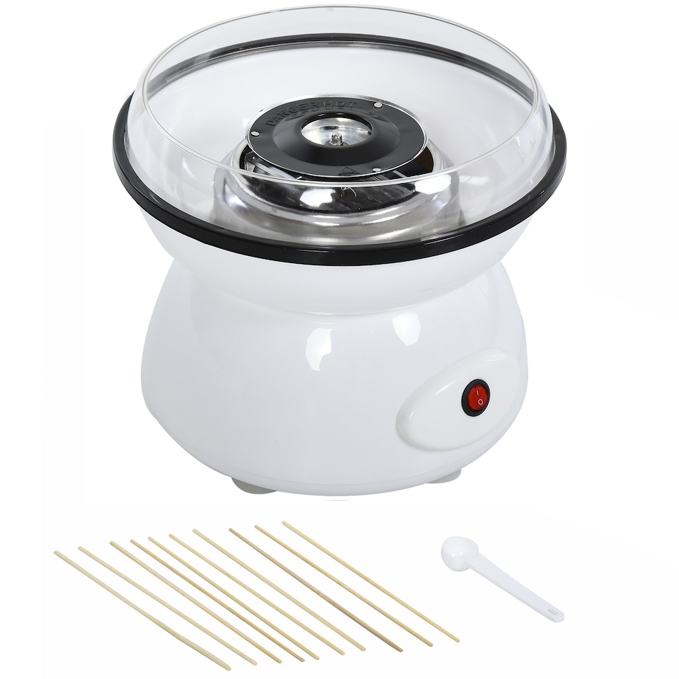 image 1 of HOMCOM 450W Candy Floss Machine, Professional Automatic Cotton Candy Sweet Machine with Candyfloss Sticks, Spoon, Splash Guard, Non-Slip Base for Birthday Christmas Wedding Party, Funfair Style, White