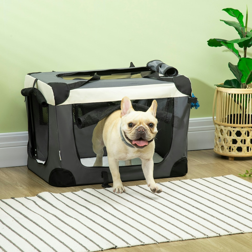 image 1 of PawHut 60cm Foldable Pet Carrier Bag Soft Travel Dog Crate for Mini Dogs Grey