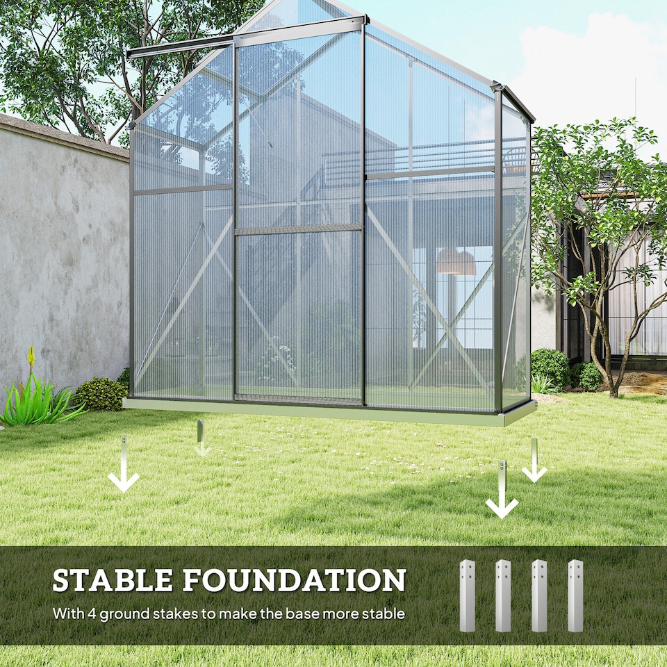 image 1 of Outsunny 6 x 2.5ft Polycarbonate Greenhouse Aluminium Green House, Dark Grey | Grey