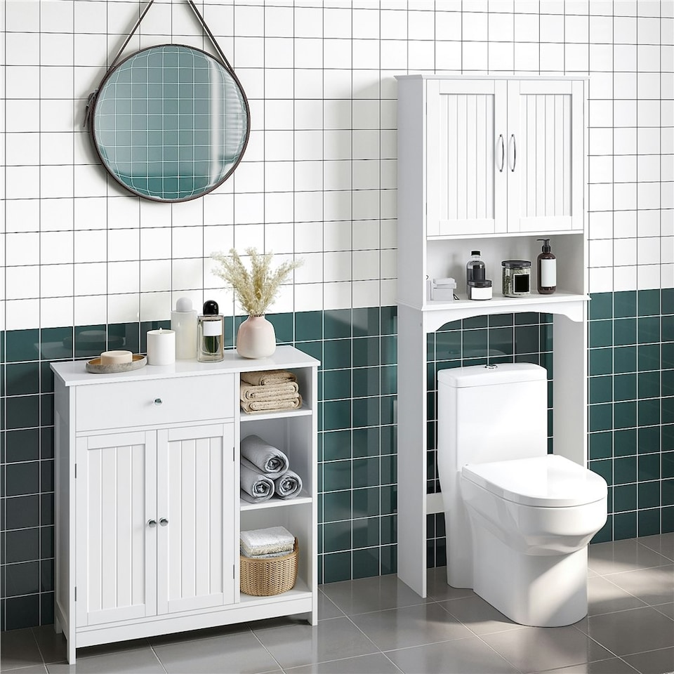 image 1 of Yaheetech Large Bathroom Floor Cabinet with Drawer White White