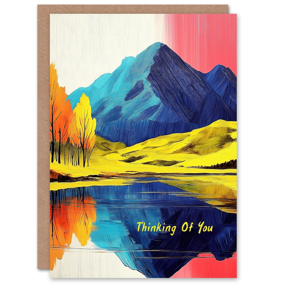 image 1 of Thinking Of You Card Mountain Lake Autumn Landscape