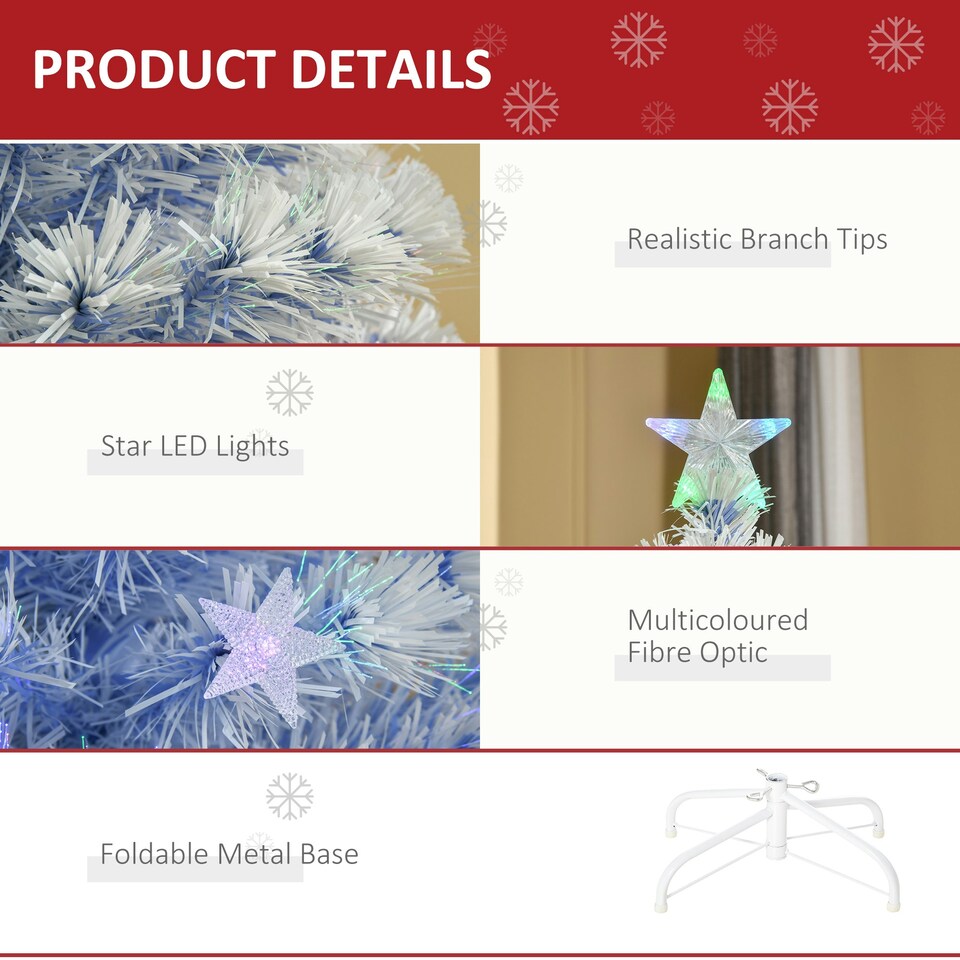 image 1 of HOMCOM Artificial Fibre Optic Christmas Tree Seasonal Decoration w/ 16 LED