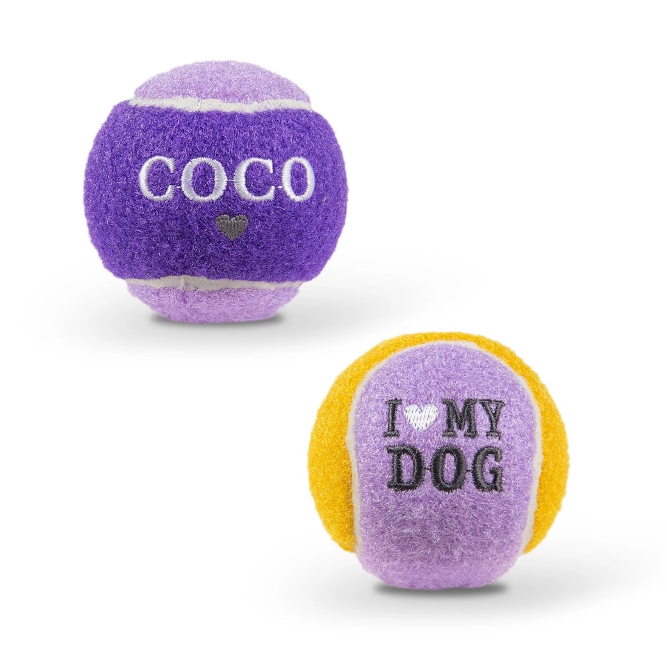 image 1 of Pre-Personalised Dog Ball Gift Pack 2pcs Purple Coco