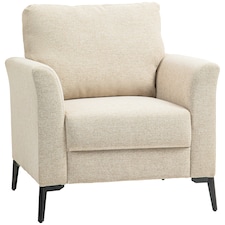 HOMCOM Linen Fabric Modern Accent Chair with Metal Legs, Wood Frame, Beige