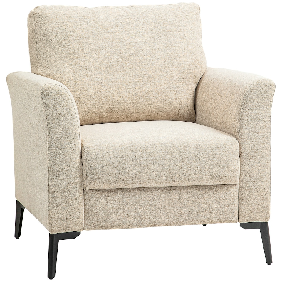 image 1 of HOMCOM Linen Fabric Modern Accent Chair with Metal Legs, Wood Frame, Beige