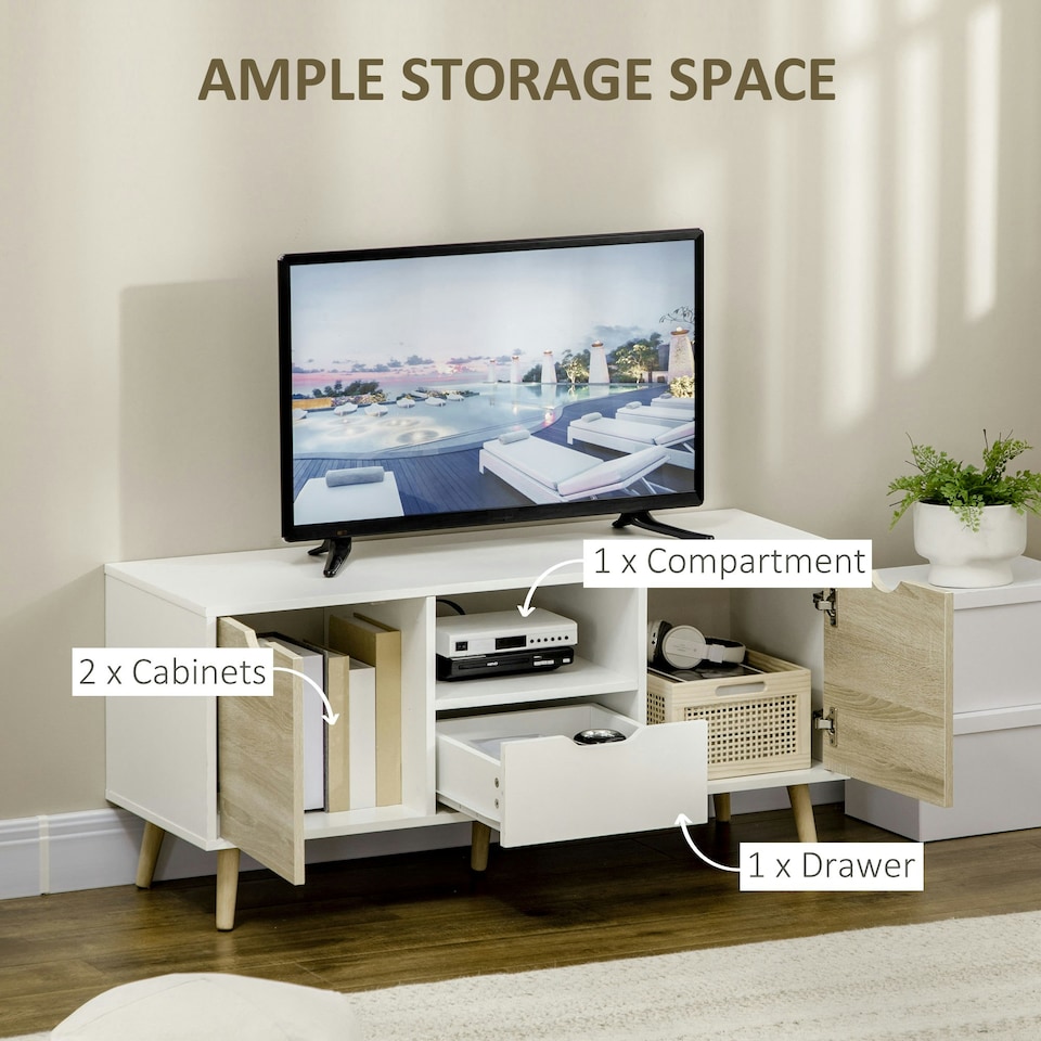 image 1 of HOMCOM TV Cabinet Entertainment Centre w/ Storage Cabinet and Drawer, Natural