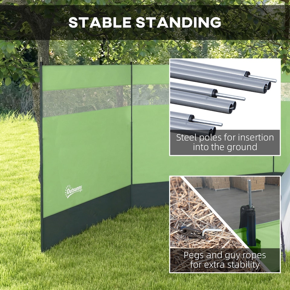 image 1 of Outsunny Camping Windbreaks with Clear Windows and Carry Bag | Green | Army Green | 440 x 140 cm