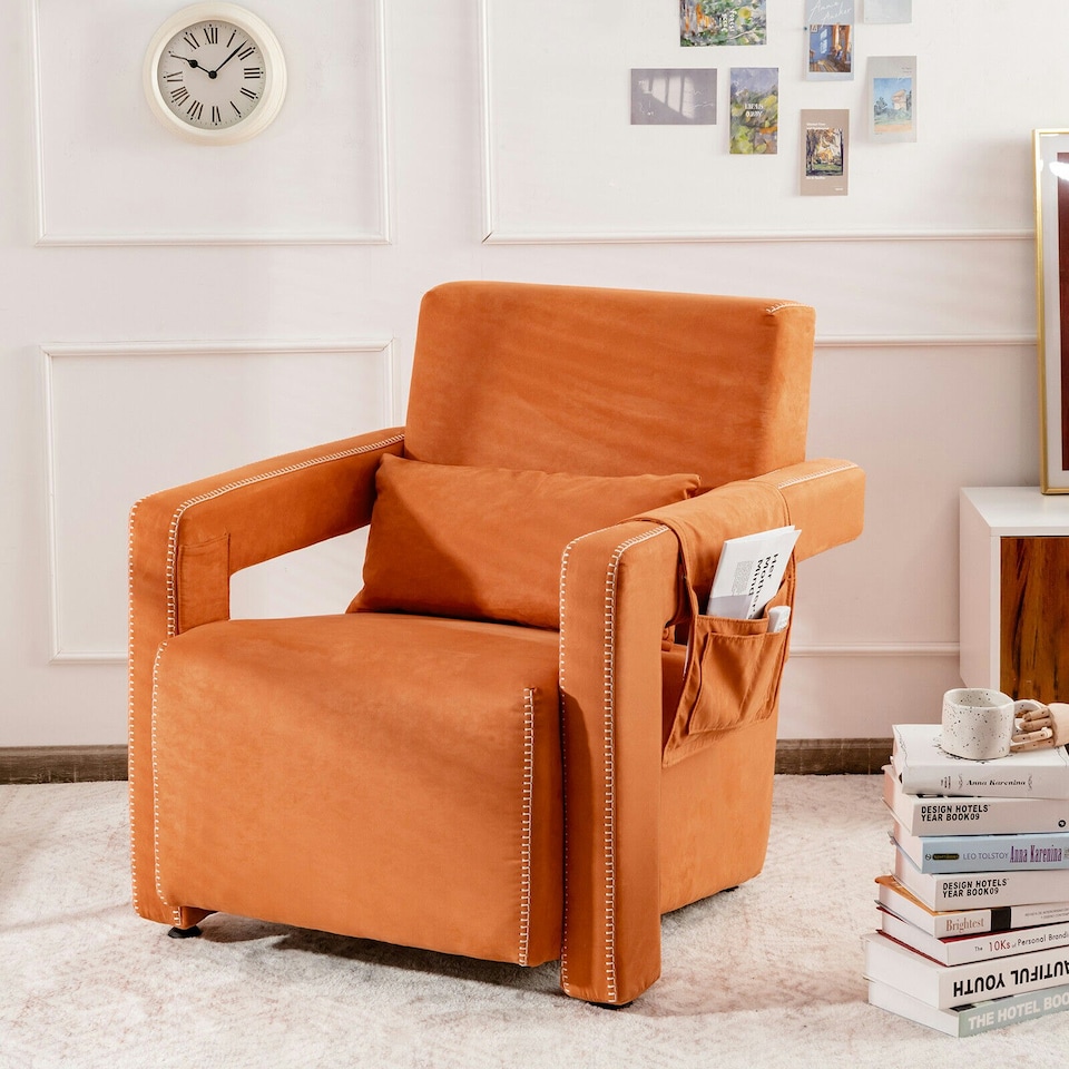 image 1 of COSTWAY Modern Accent Sofa Chair with Ottoman Upholstered Orange Orange