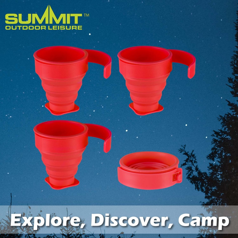 image 1 of PMS Folding Mugs 4-Pack - Silicone Collapsible Cups 8 x 8.5 cm, Red