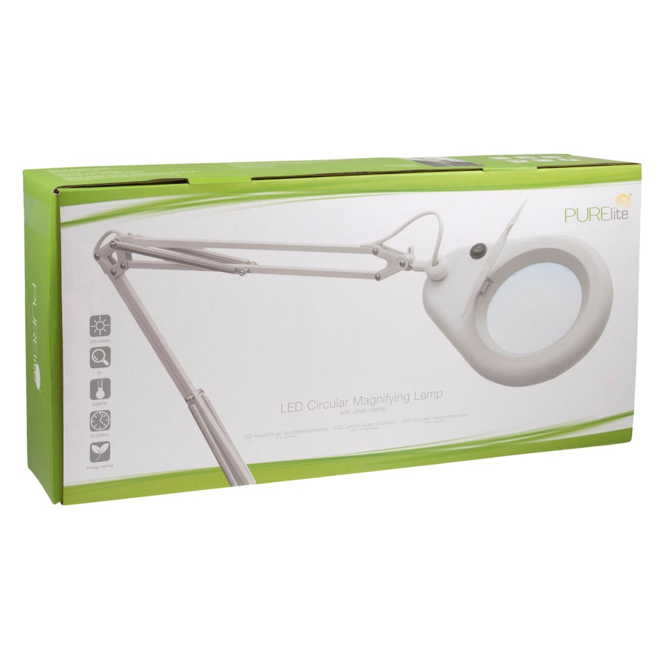 image 1 of PURElite LED Swivel Magnifying Lamp - Clip-on Table & Desk Lamp, Flexible Neck, 10cm Lens with 2x Magnification