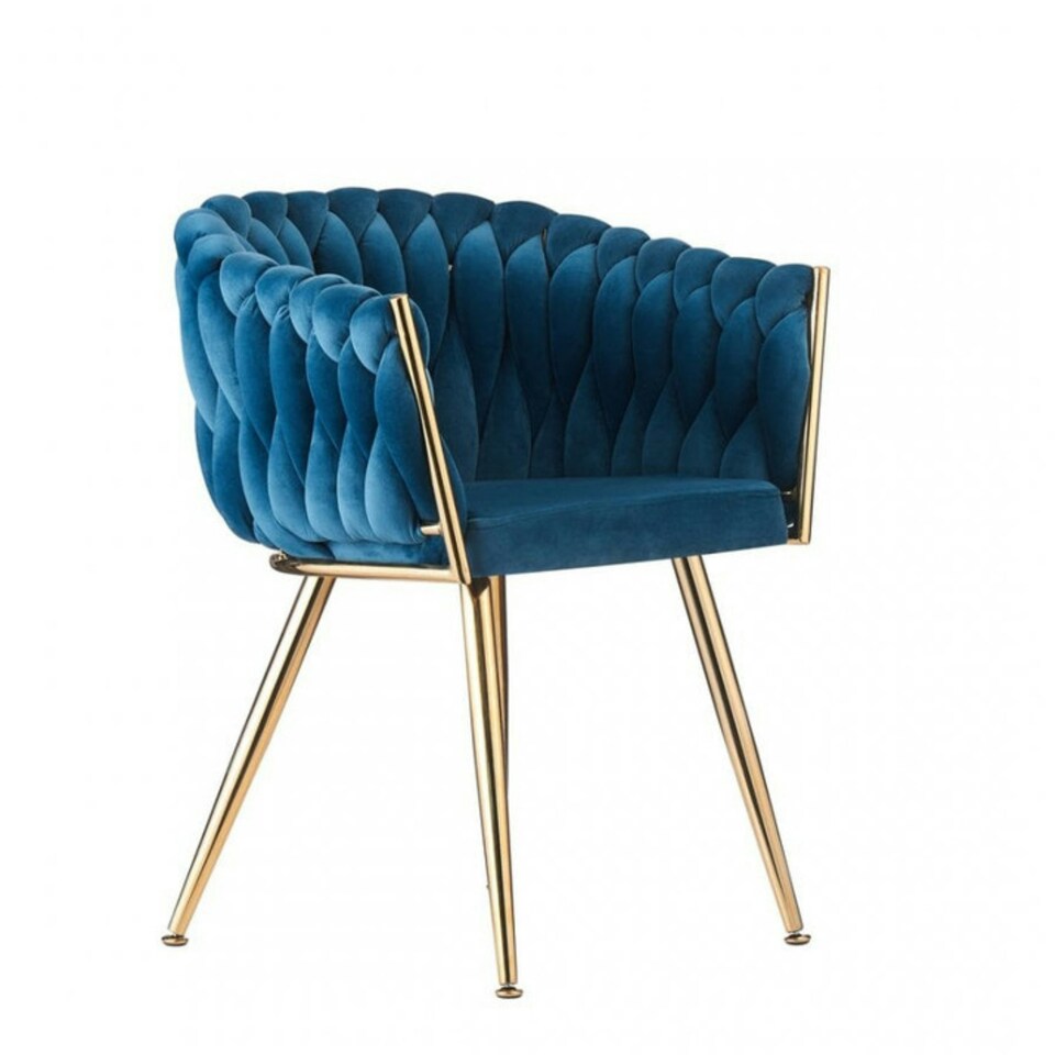 image 1 of Single Roma Knot Velvet Armchair with Gold Metal Legs, Modern Tufted Design for Living Room Blue