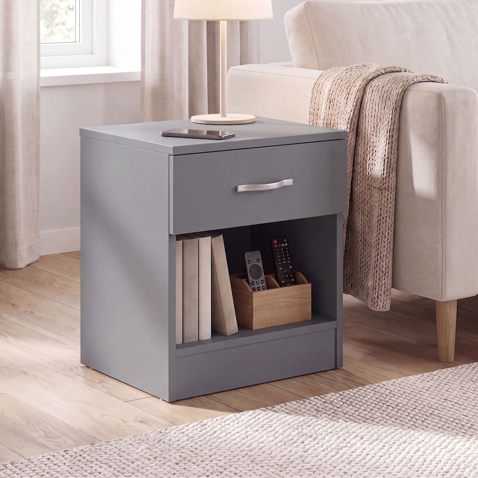 image 1 of Vida Designs Riano 1 Drawer Bedside Chest Cabinet Table Nightstand, Grey