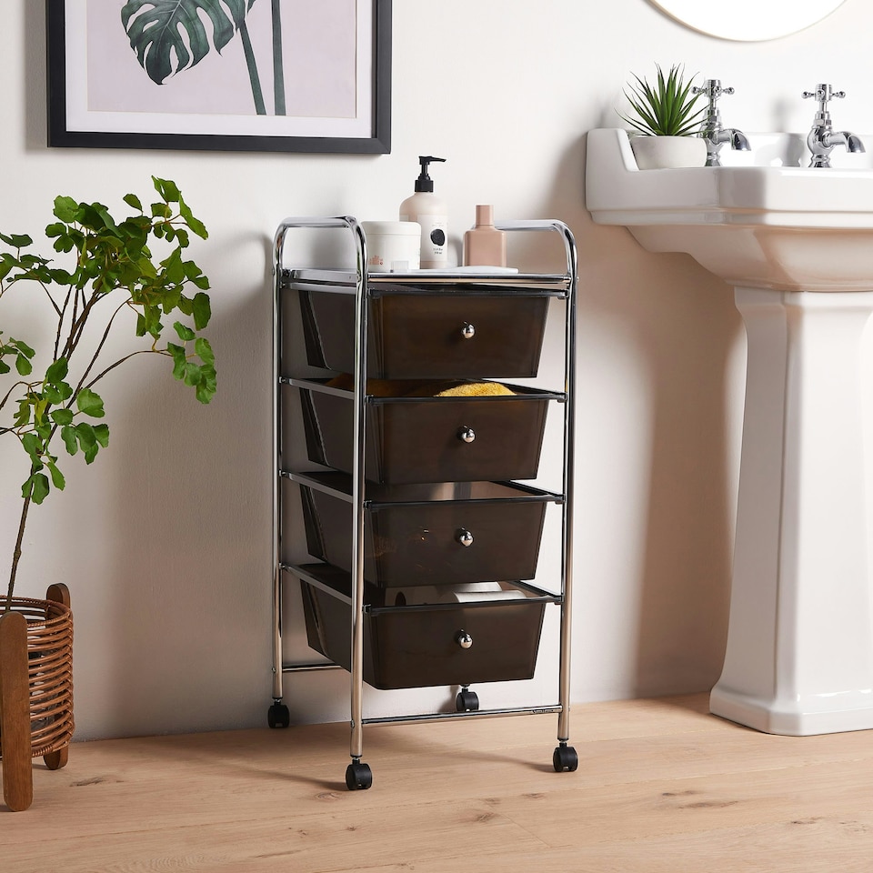 image 1 of VonHaus 4 Black White Storage Trolley with 360° Wheels