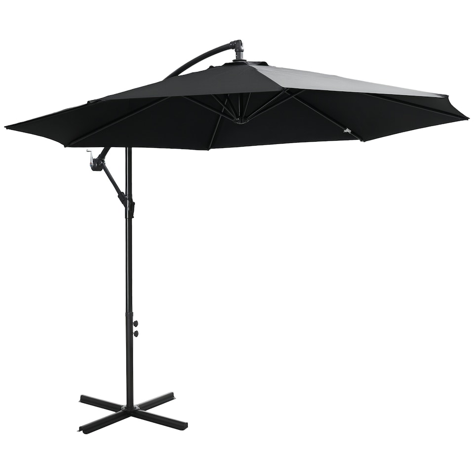 image 1 of Outsunny 3(m) Garden Banana Parasol Cantilever Umbrella w/Crank& Base, Black