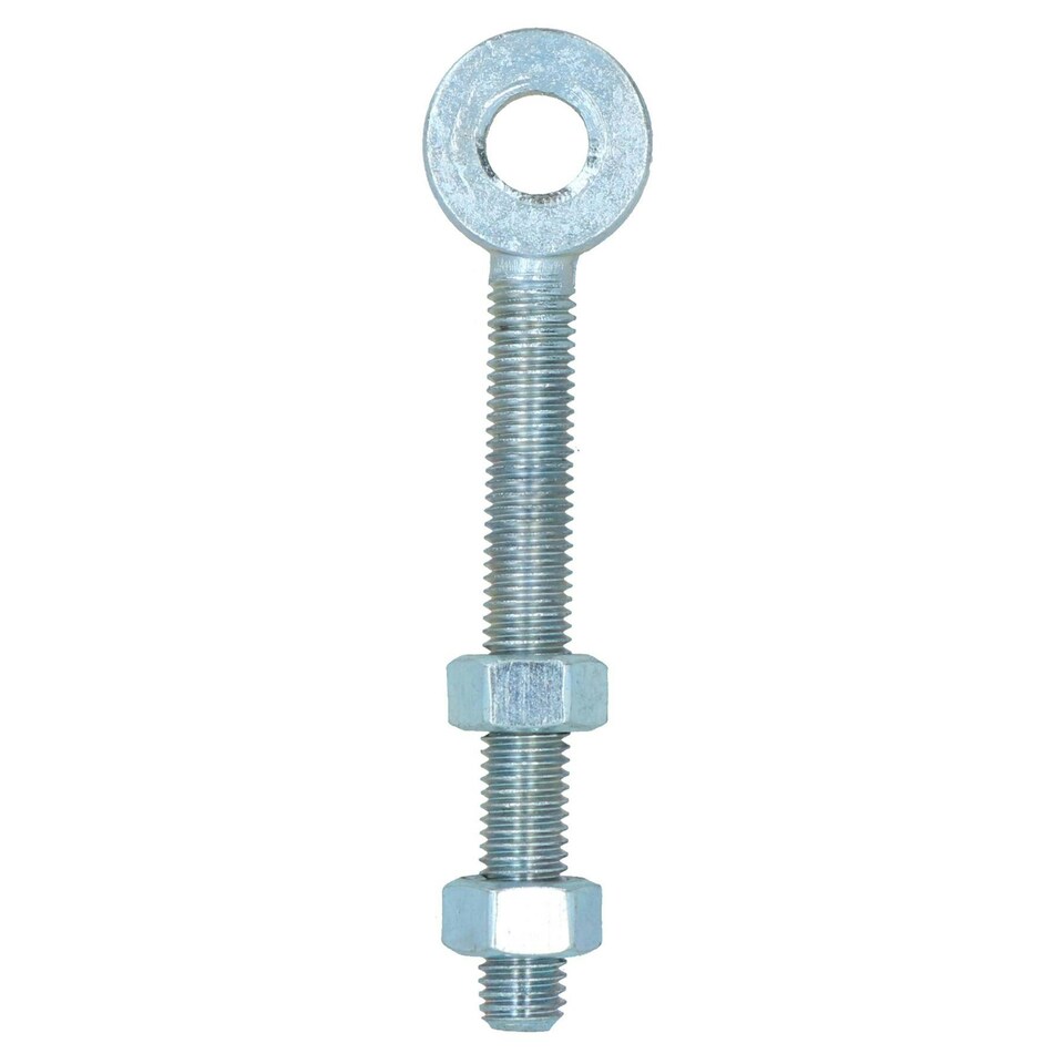 image 1 of Swing Gate Long Eye Bolts Hinge + Nuts Adjustable Zinc Plated 12 x 150mm 4pc Silver