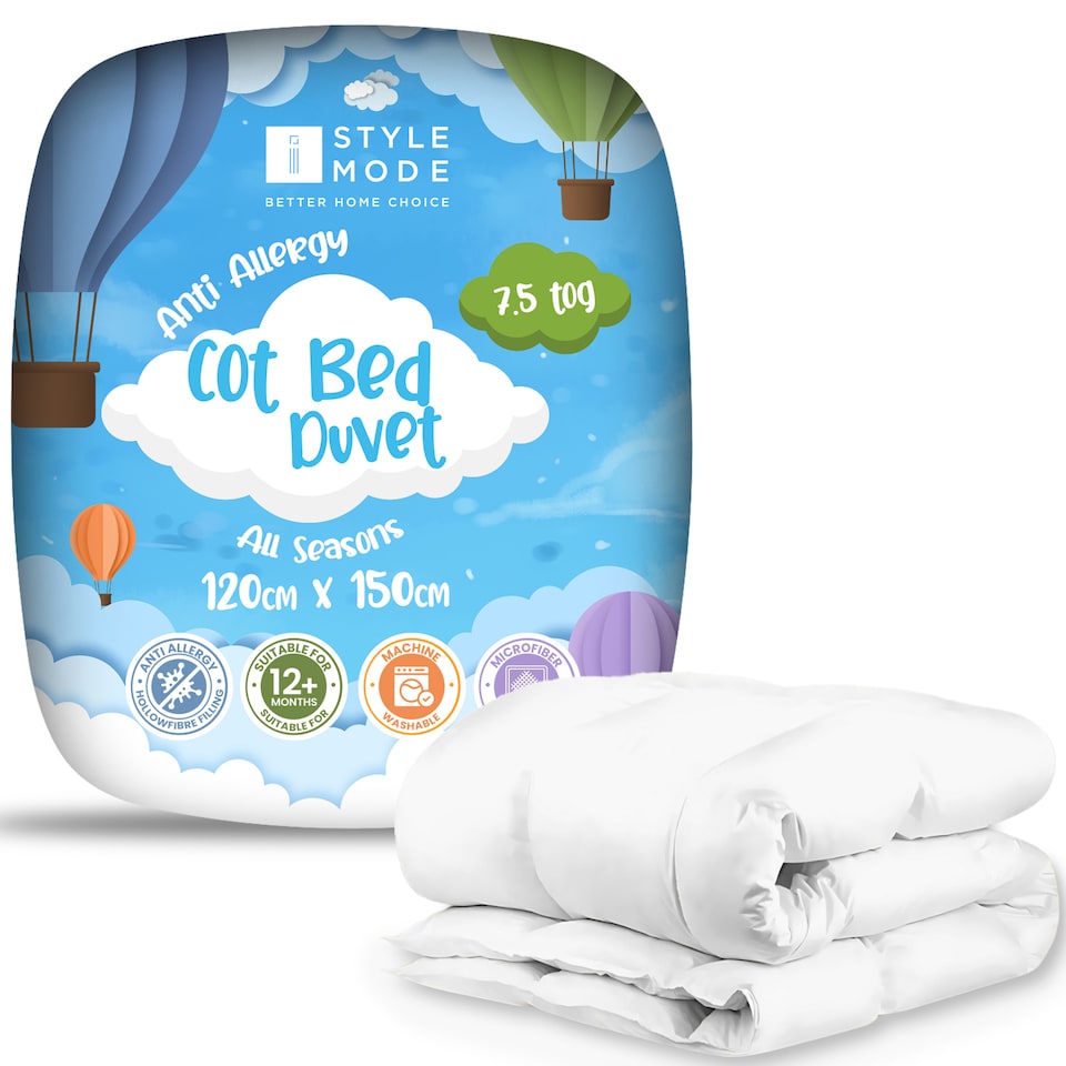 image 1 of Cot Bed Duvet 7.5 Tog 120cm x 150cm I Lightweight Soft Snug Quilt for Kids I Toddlers I Hypoallergenic I Anti Allergy I Machine Washable