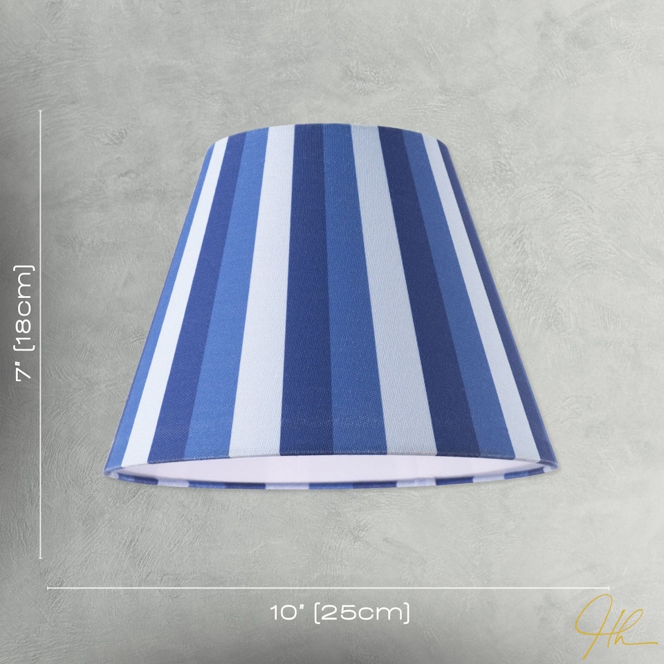image 1 of Multi Blue Tone Striped Linen Coolie Lamp Shade with Cotton Inner