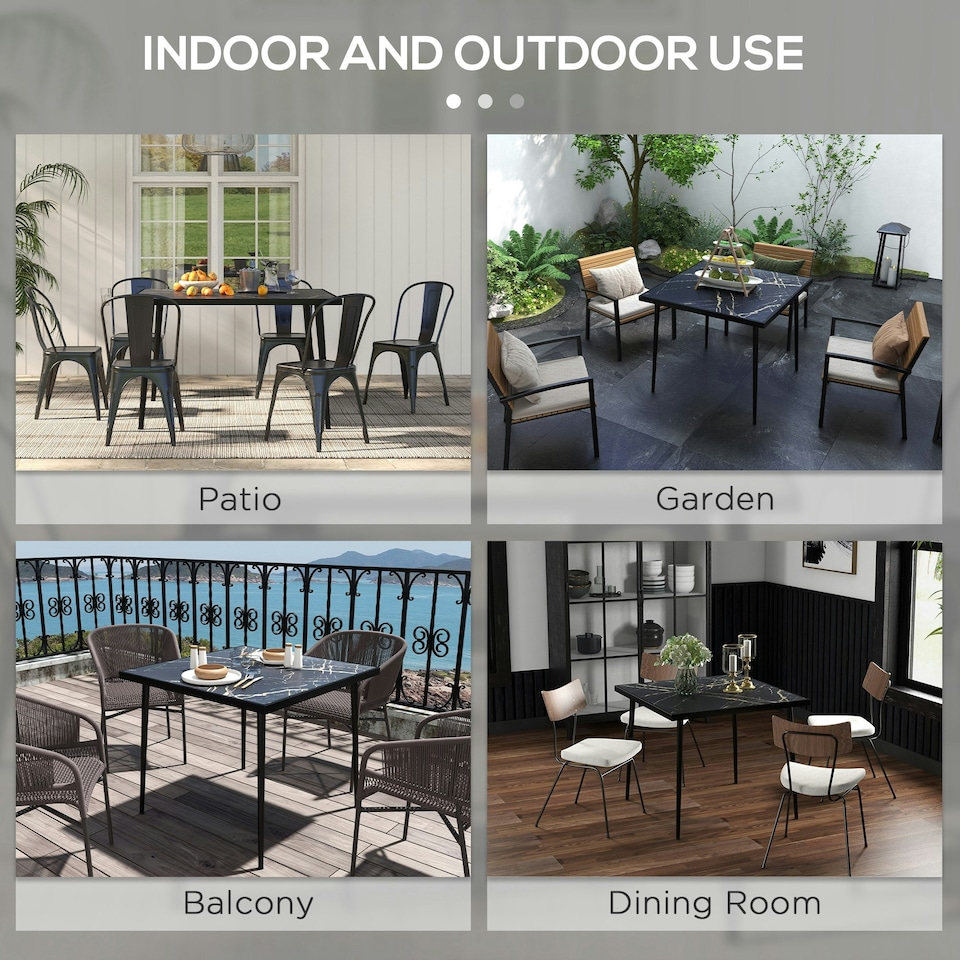 image 1 of Outsunny Outdoor Dining Table for 4 with Marble Effect Tempered Glass Top White
