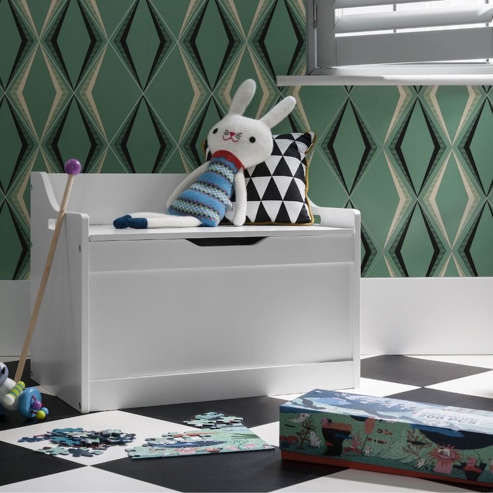 image 1 of Lola Kids Toy Storage Box with Padded Seat Cushion - Wooden Chest with Soft-Close Safety Lid