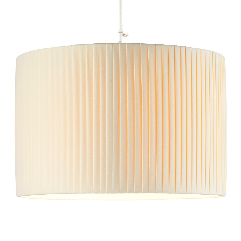 image 1 of Contemporary Designer Double Pleated Cream Cotton Fabric 12 Drum Lamp Shade | Cream | 12"