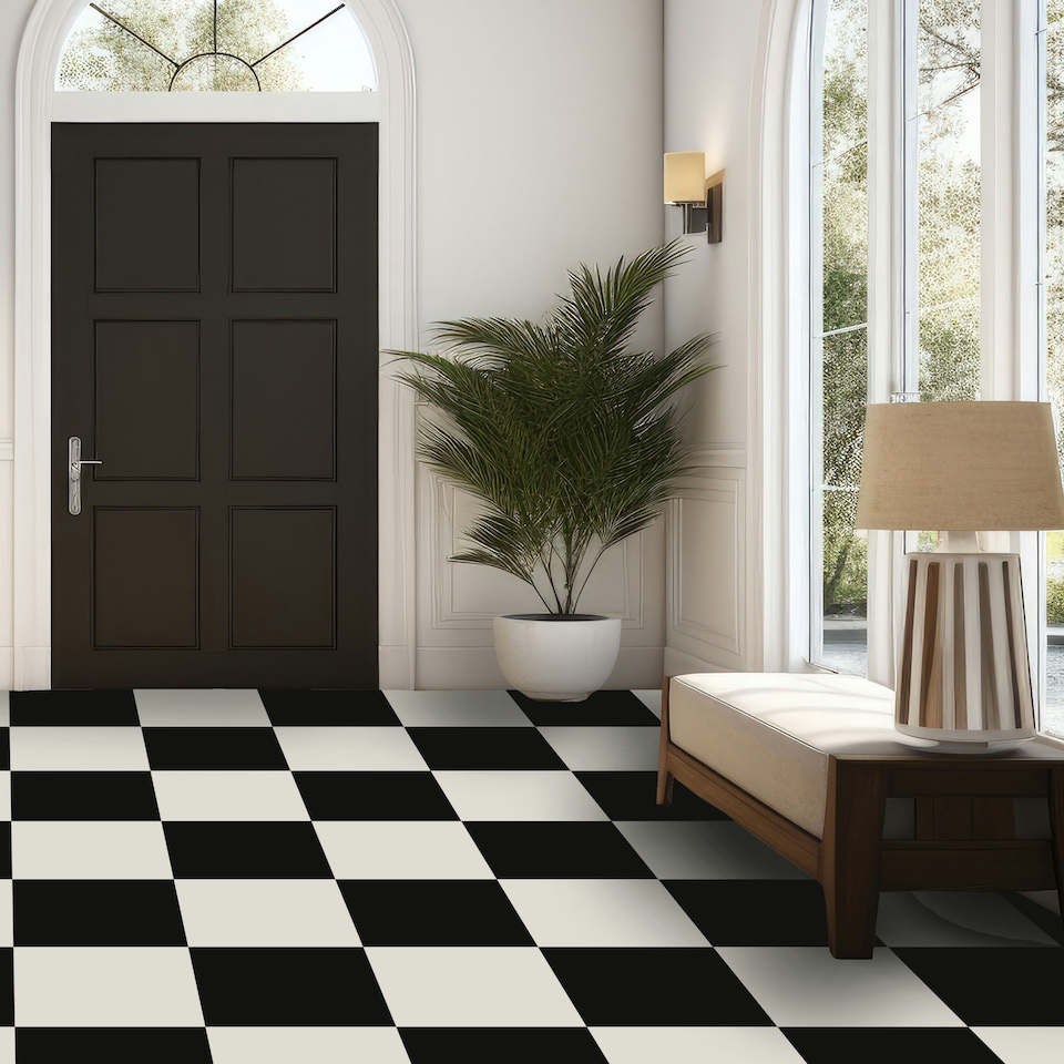 image 1 of Floor Tile Plain 30.5x30.5cm Black & White (10 Tiles Per Pack)