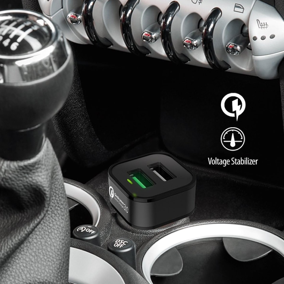 image 1 of TechStone Car Charger Dual USB In Car Fast Charging Adapter Quick Charge 3.0  Mini Phone Cigarette Lighter 12v Socket for iPhone XS XR Max 7 8 Plus, Air 2  iPad Pro Mini, Galaxy, LG, HTC
