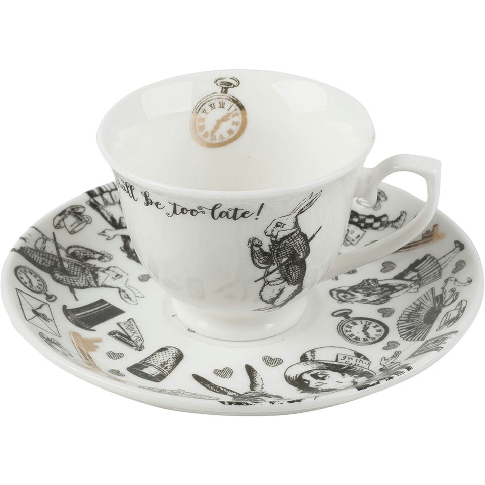 image 1 of V&A Alice in Wonderland Espresso Cup Saucer White 100ml White