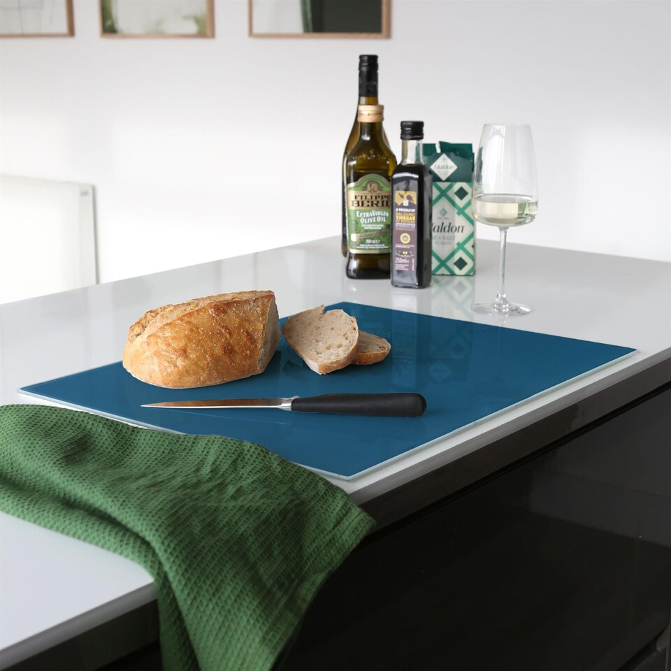 image 1 of Harbour Housewares Rectangle Glass Chopping Board - 40 x 30cm - Marble | White | Marble