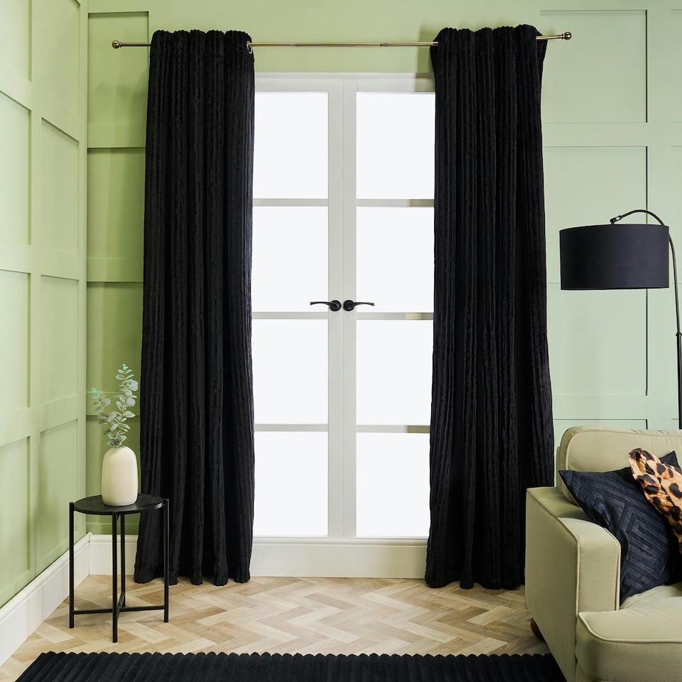 image 1 of OHS Ribbed Fleece Soft Thermal Insulated Panel Pair Eyelet Curtains, 90x90" Grey